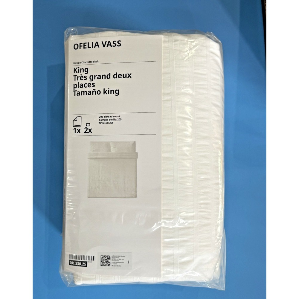Ikea OFELIA VASS King Duvet Cover w/ Pillowcases Dobby Woven Bed Set White New - Picture 6 of 7